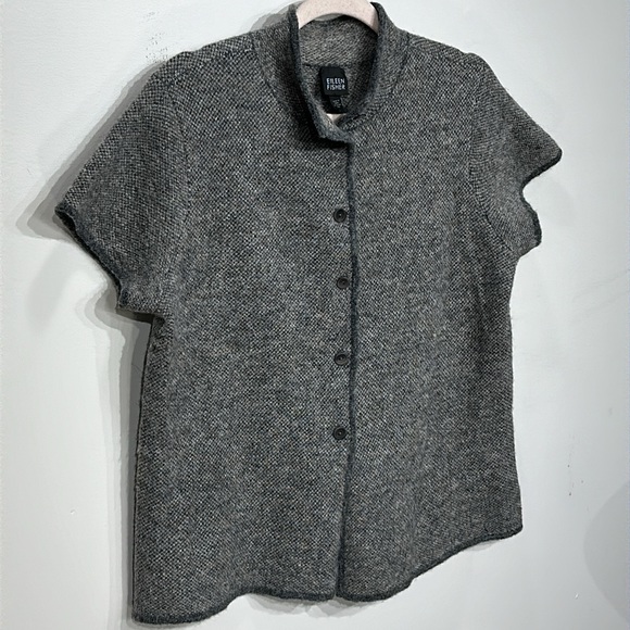 Eileen Fisher alpaca, merino wool blend short sleeve cardigan - Picture 2 of 12